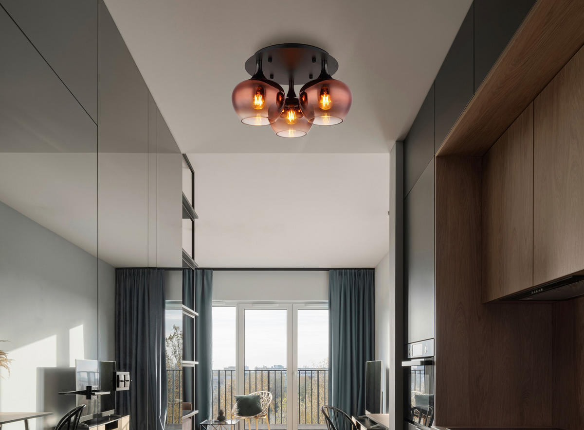 Deckenleuchte schwarz Metall Glas H/D: ca. 25,5x45 cm E27 3 Brennstellen Maxy - schwarz (45,00/25,50cm)