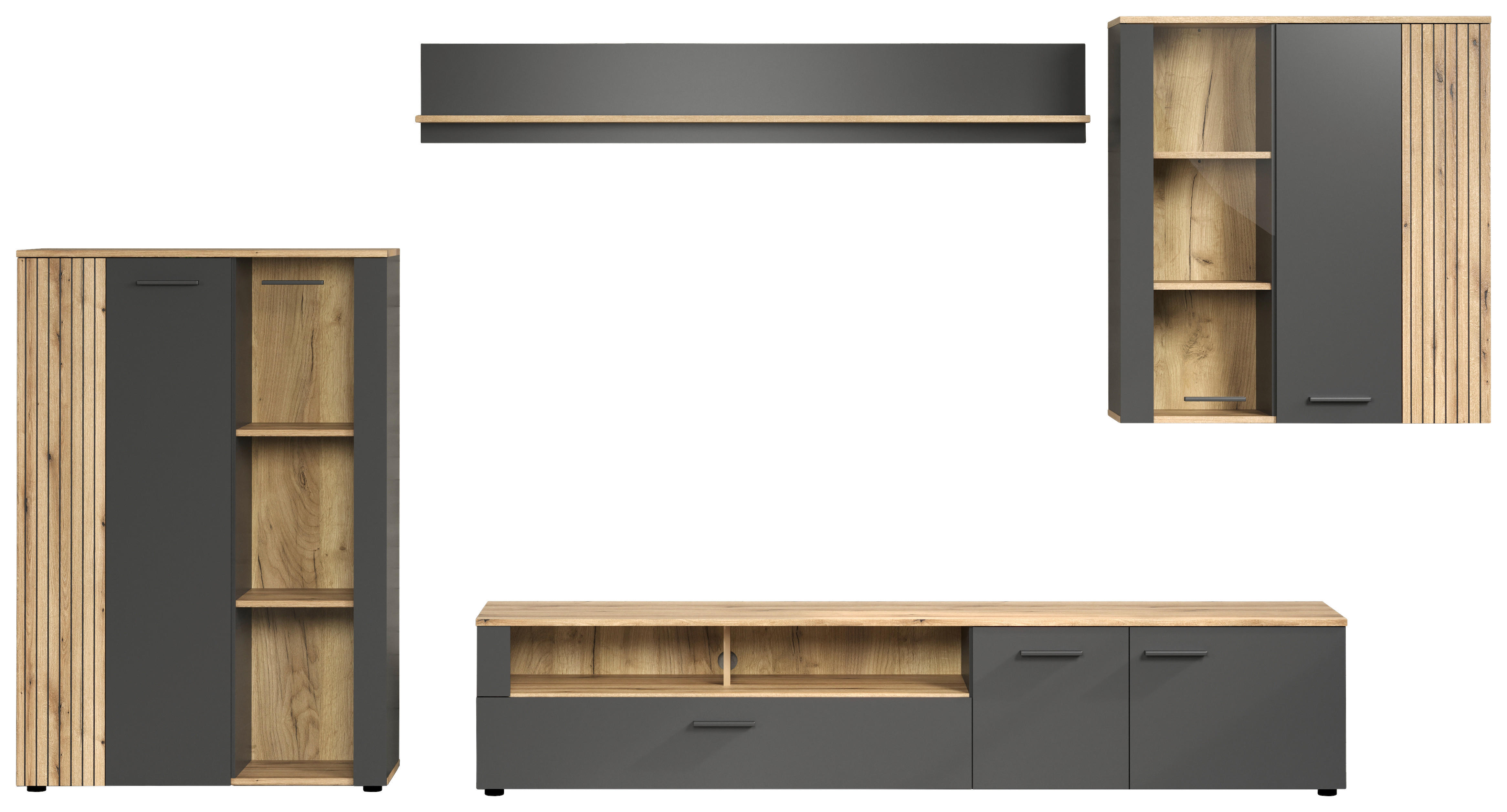 TV-Lowboard Esteban anthrazit Eiche Evoke Coast Nachbildung B/H/T: ca. 210x43x41 cm Esteban - Eiche/anthrazit (210,00/43,00/41,00cm)