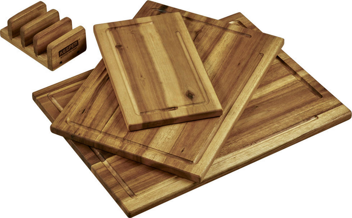 Kesper Schneidbrett Schneidebrett 3er Set inkl. Ständer - natur (40,00/11,20/31,50cm) - Kesper