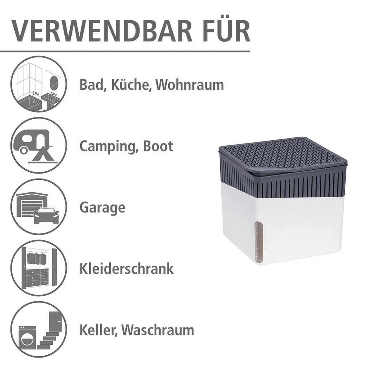 Luftentfeuchter weiß grau Kunststoff Raumentfeuchter_Cube weiß - weiß/grau (17,00/16,00/17,00cm) - Wenko