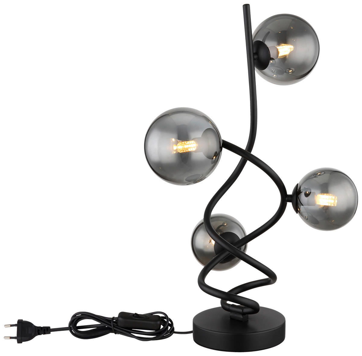 GLOBO LED-Tischleuchte mattschwarz Rauch Metall Glas B/H/T/D: ca. 28x52x30x15 cm 4 Brennstellen RIHA - Rauch/mattschwarz (28,00/52,00/30,00cm) - GLOBO