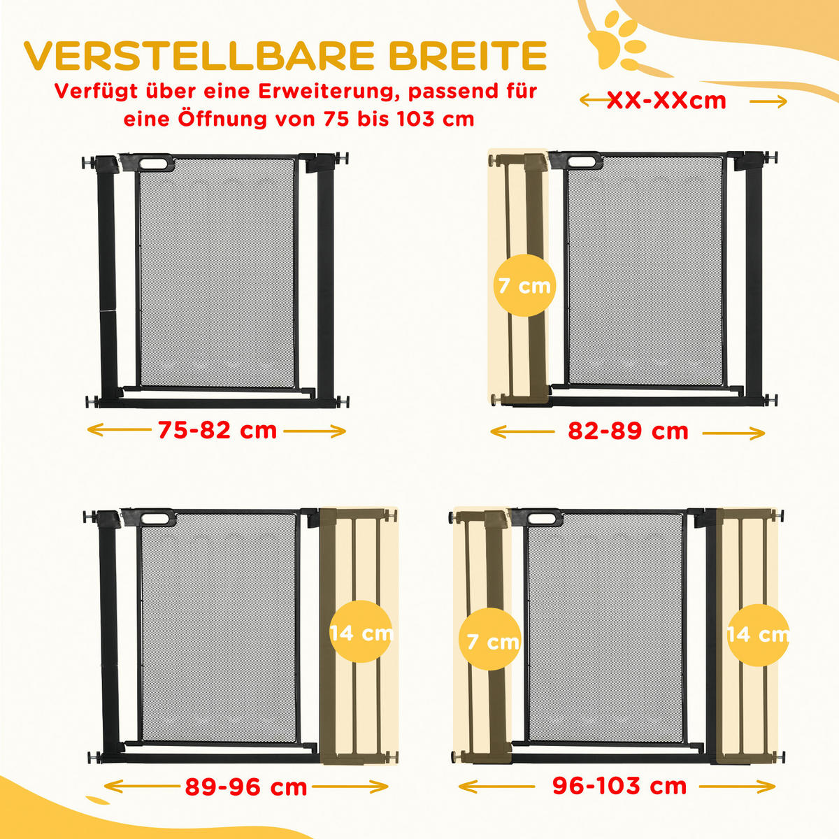 PawHut Türschutzgitter schwarz Stahl B/H/L: ca. 2x76x103 cm Türschutzgitter - schwarz (103,00/2,00/76,00cm) - PawHut