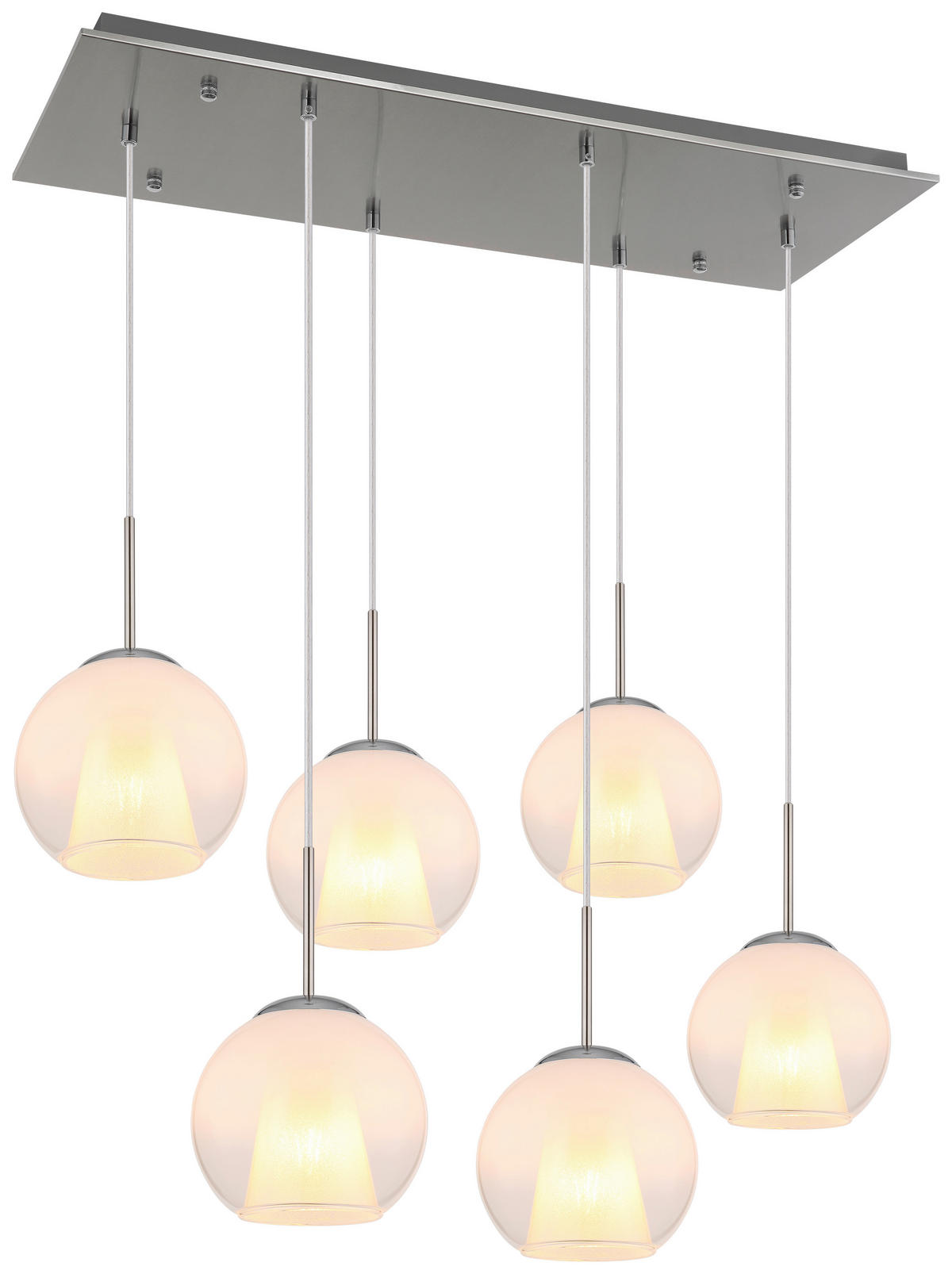 GLOBO Pendelleuchte BARRY 15749N-6H nickel Opal Metall B/H/L: ca. 38x120x90 cm E27 6 Brennstellen BARRY - nickel/Opal (90,00/38,00/120,00cm) - GLOBO