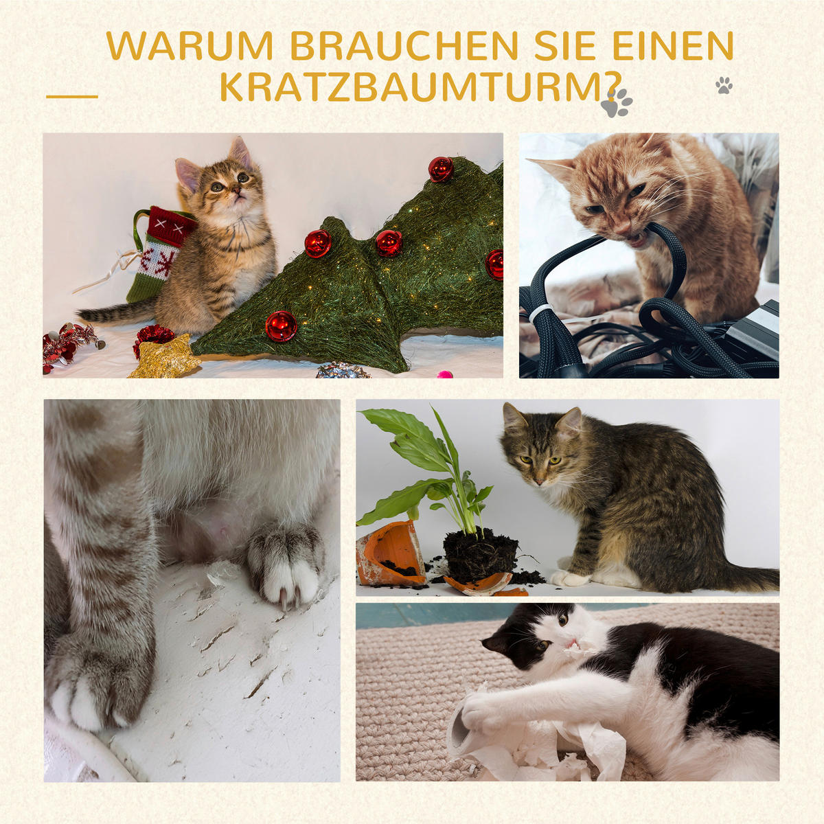 PawHut Katzenbaum braun Sisal B/H/L: ca. 50x153x65 cm Katzenbaum - braun/cremeweiß (65,00/50,00/153,00cm) - PawHut