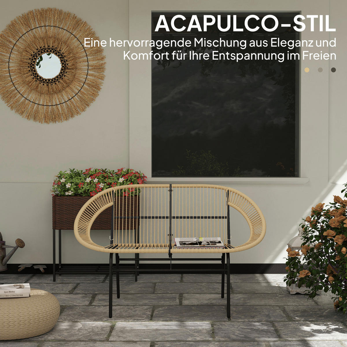 Outsunny Gartenbank khaki Polyethylen B/H/L: ca. 72x83x126 cm Gartenbank - khaki (126,00/72,00/83,00cm) - Outsunny