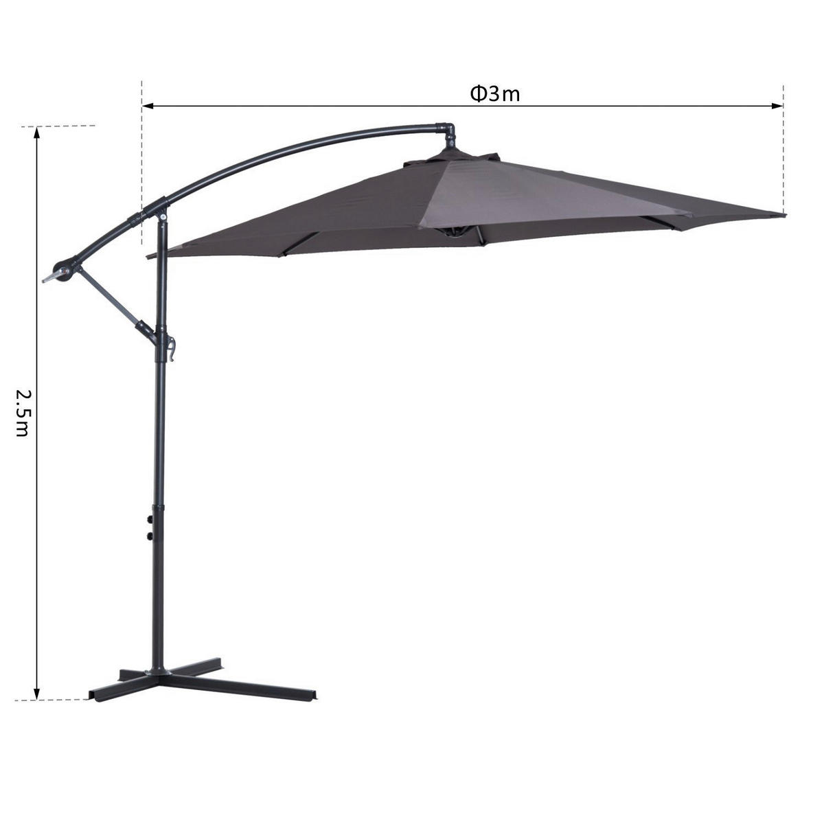 Outsunny Ampelschirm grau Stahl H/D: ca. 250x300 cm Ampelschirm - grau (300,00/250,00cm) - Outsunny