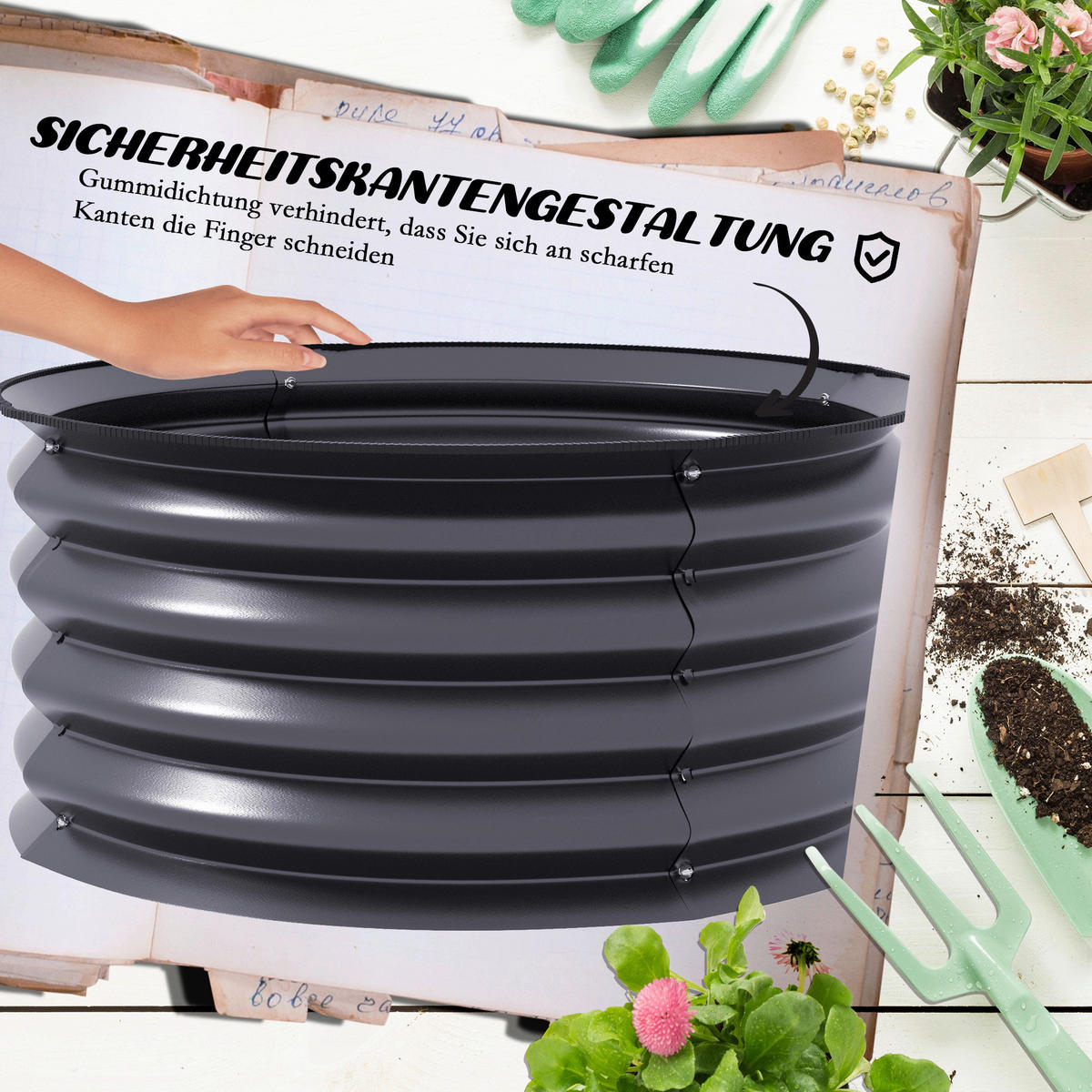 Outsunny Hochbeet 2er Set dunkelgrau Stahl B/H/L: ca. 60x30x60 cm Hochbeet 2er Set - dunkelgrau (60,00/60,00/30,00cm) - Outsunny