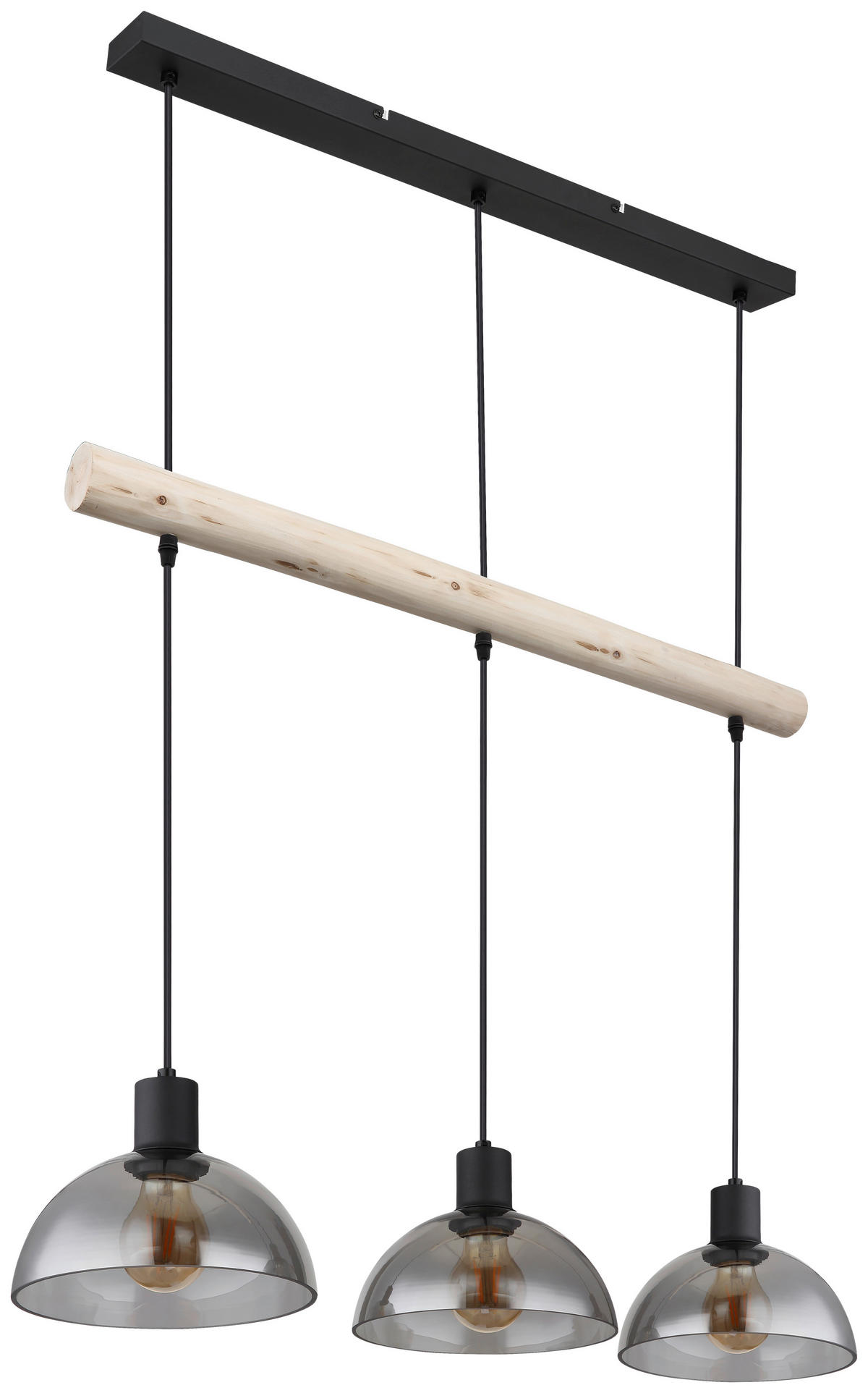 GLOBO Pendelleuchte Rauch natur mattschwarz Holz Glas Metall B/H/T: ca. 20x120x80 cm E27 3 Brennstellen LINDI - natur/mattschwarz (20,00/120,00/80,00cm) - GLOBO