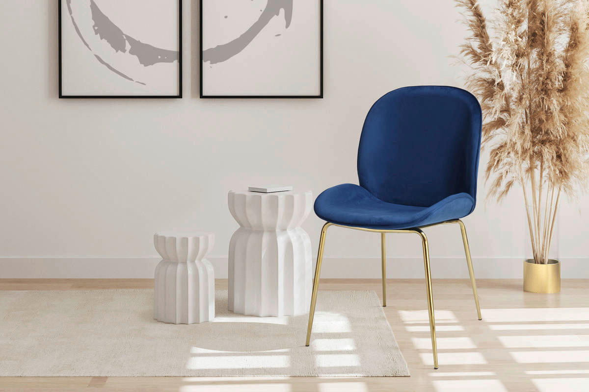 Stuhl Charlize 100 2er blau Microfaser B/H/T: ca. 48x87x59 cm Charlize 100 2er - blau/messing (48,00/87,00/59,00cm) - 360 Living