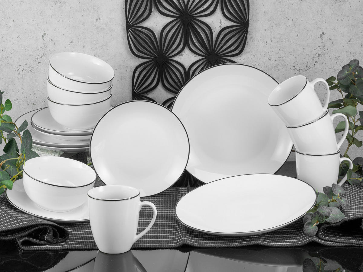 CreaTable Kombiservice Luna Black Line weiß Porzellan 16 tlg. Luna Black Line - weiß - CreaTable