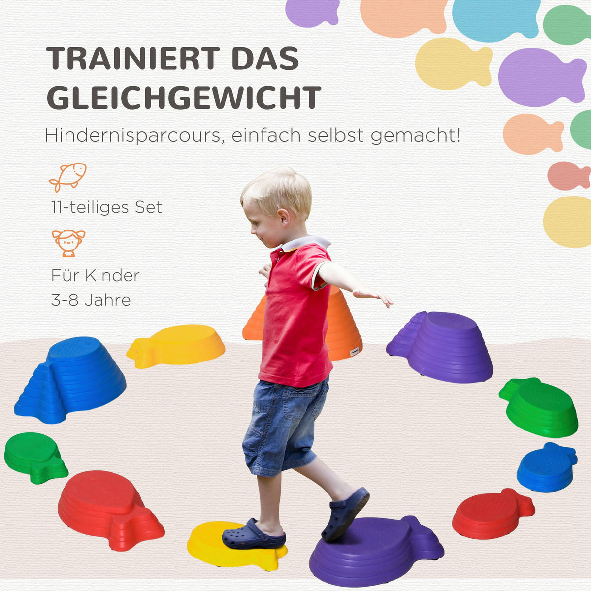 Outsunny Kinder Balanciersteine 11-tlg. B/H/L: ca. 31x42x20 cm Flußsteine - bunt (20,00/31,00/42,00cm) - Outsunny