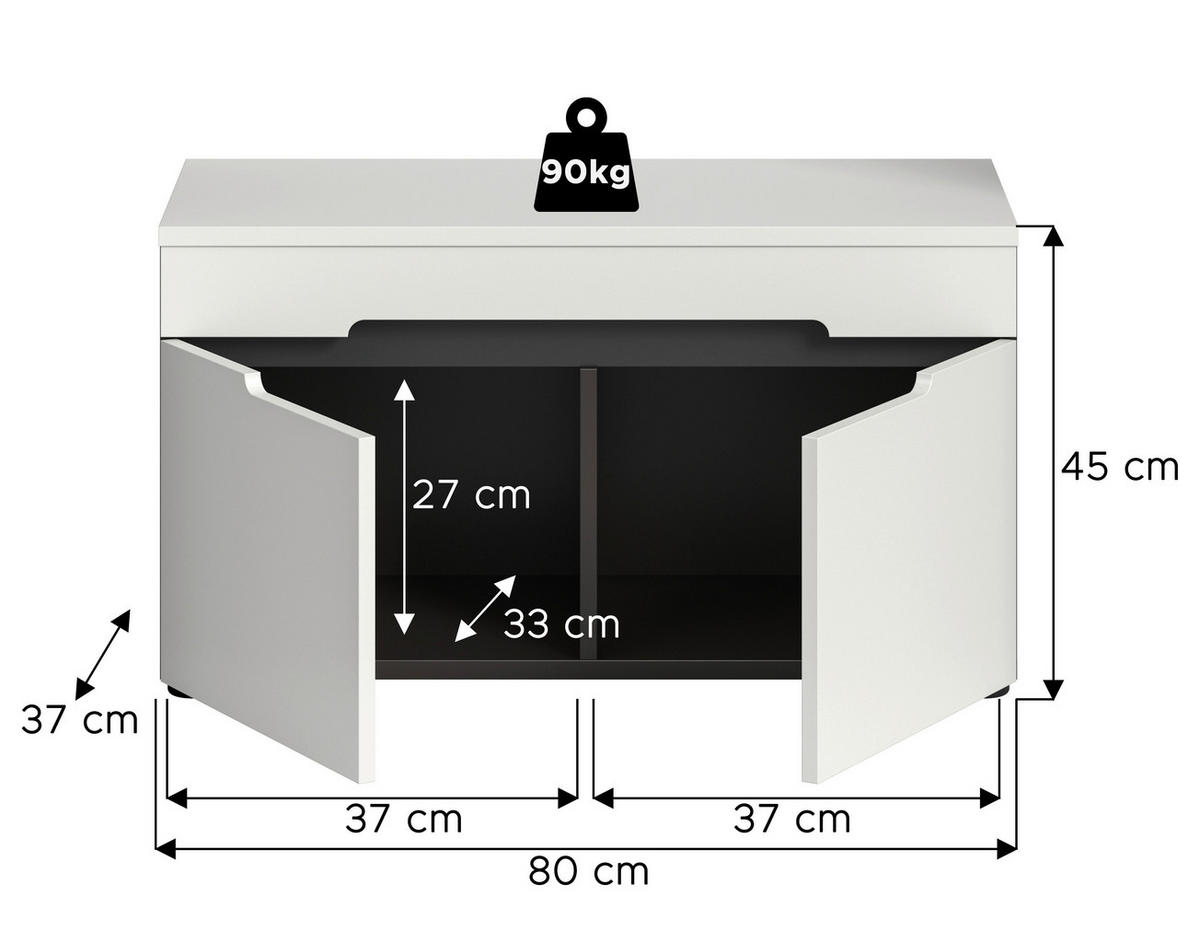 Sitzbank Canu basaltgrau Nachbildung weiß B/H/T: ca. 80x45x37 cm Canu - weiß/basaltgrau (80,00/45,00/37,00cm) - xonox.home