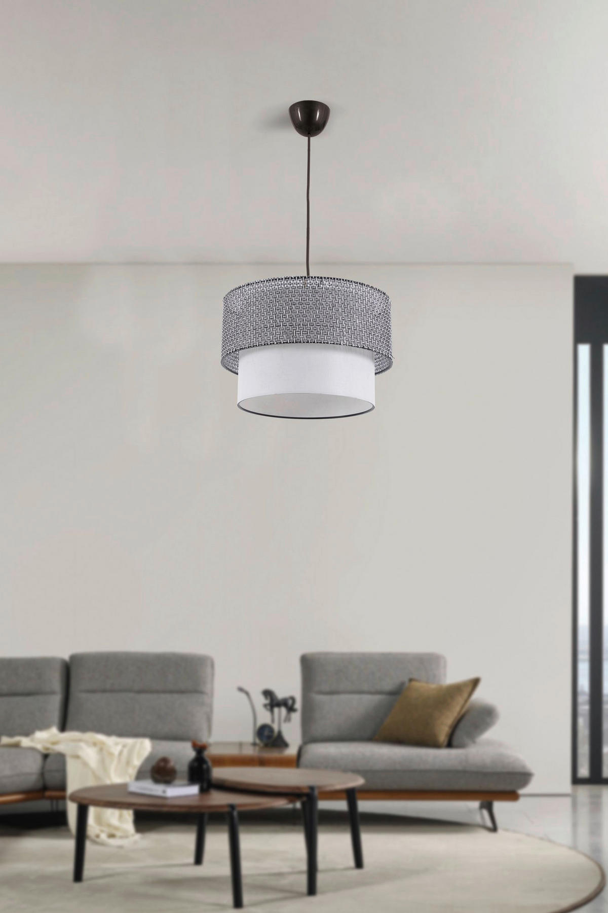 Opviq Pendelleuchte Coral grau weiß Baumwolle Metall B/H/T/L/D: ca. 30x70x30x30x30 cm E27 1 Brennstellen Coral - weiß/grau (30,00/30,00/70,00cm) - Opviq