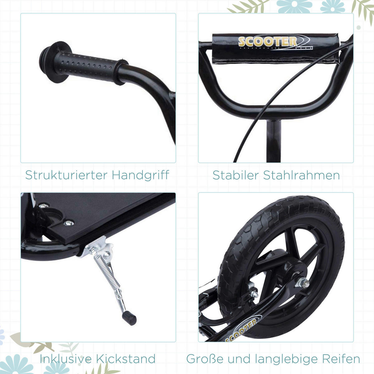 HOMCOM Kinderroller schwarz Kinderroller - schwarz (120,00/52,00/88,00cm) - HOMCOM