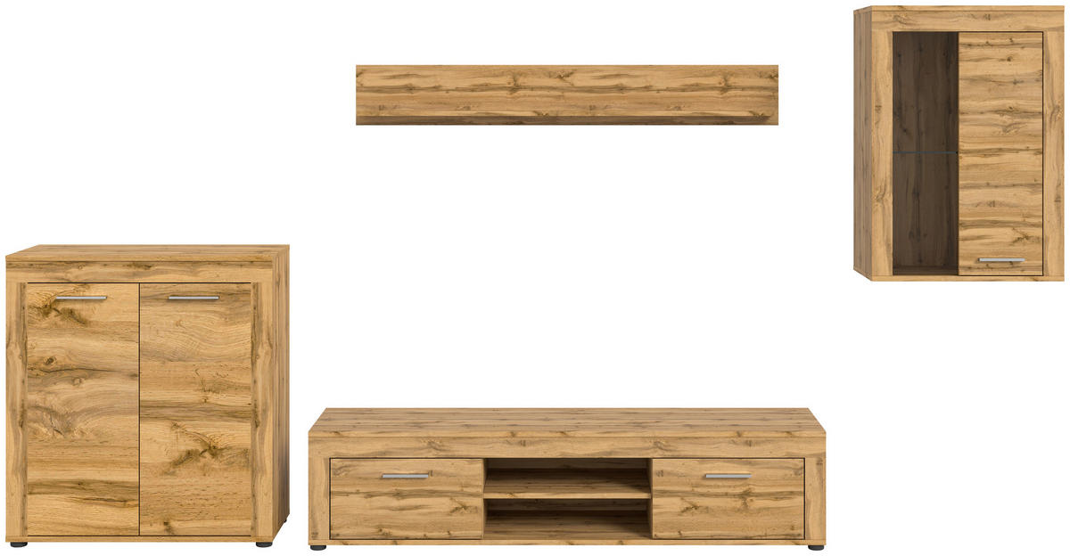 Wohnwand Jam Eiche Wotan Nachbildung B/H/T: ca. 330x169x35 cm Jam - Eiche (330,00/169,00/35,00cm) - xonox.home
