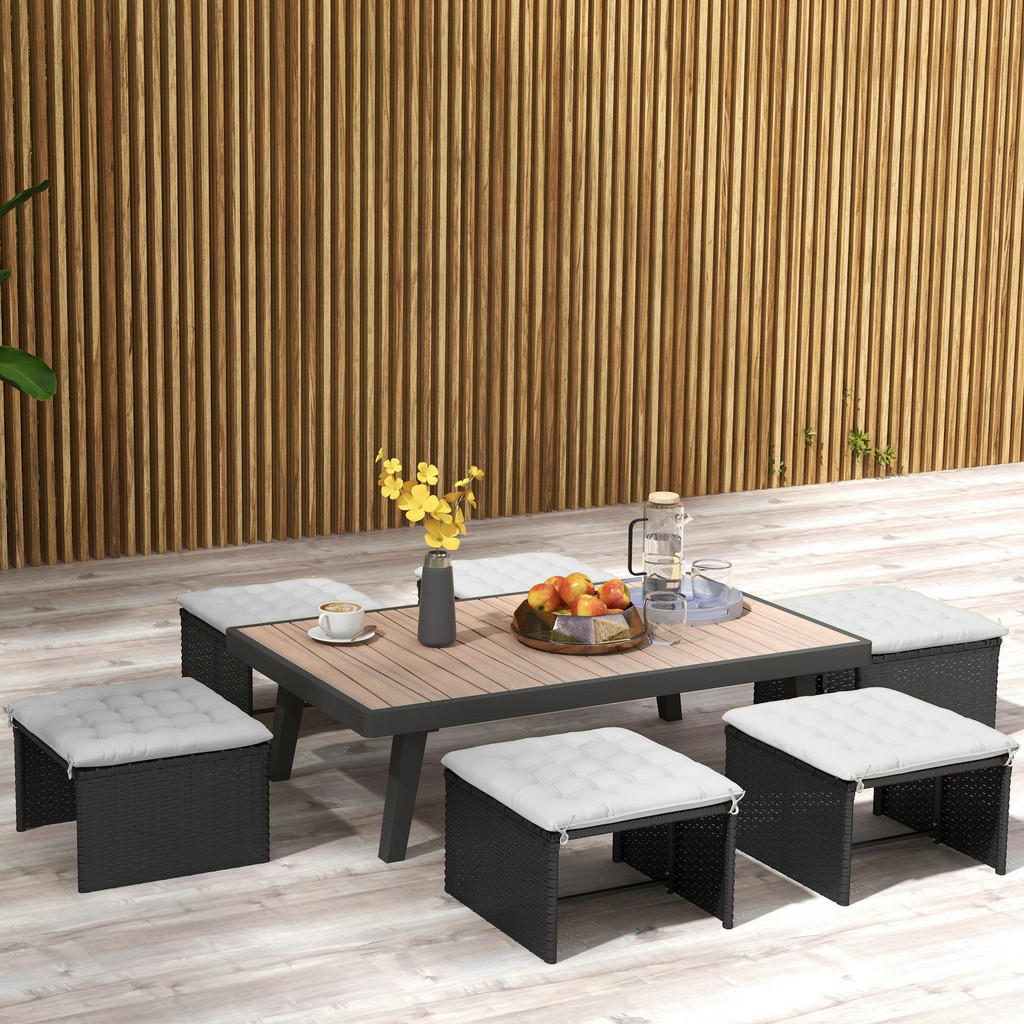 Thumbnail - Outsunny Auflagen 6er-Set hellgrau Polyester B/H/L: ca. 40x4x40 cm