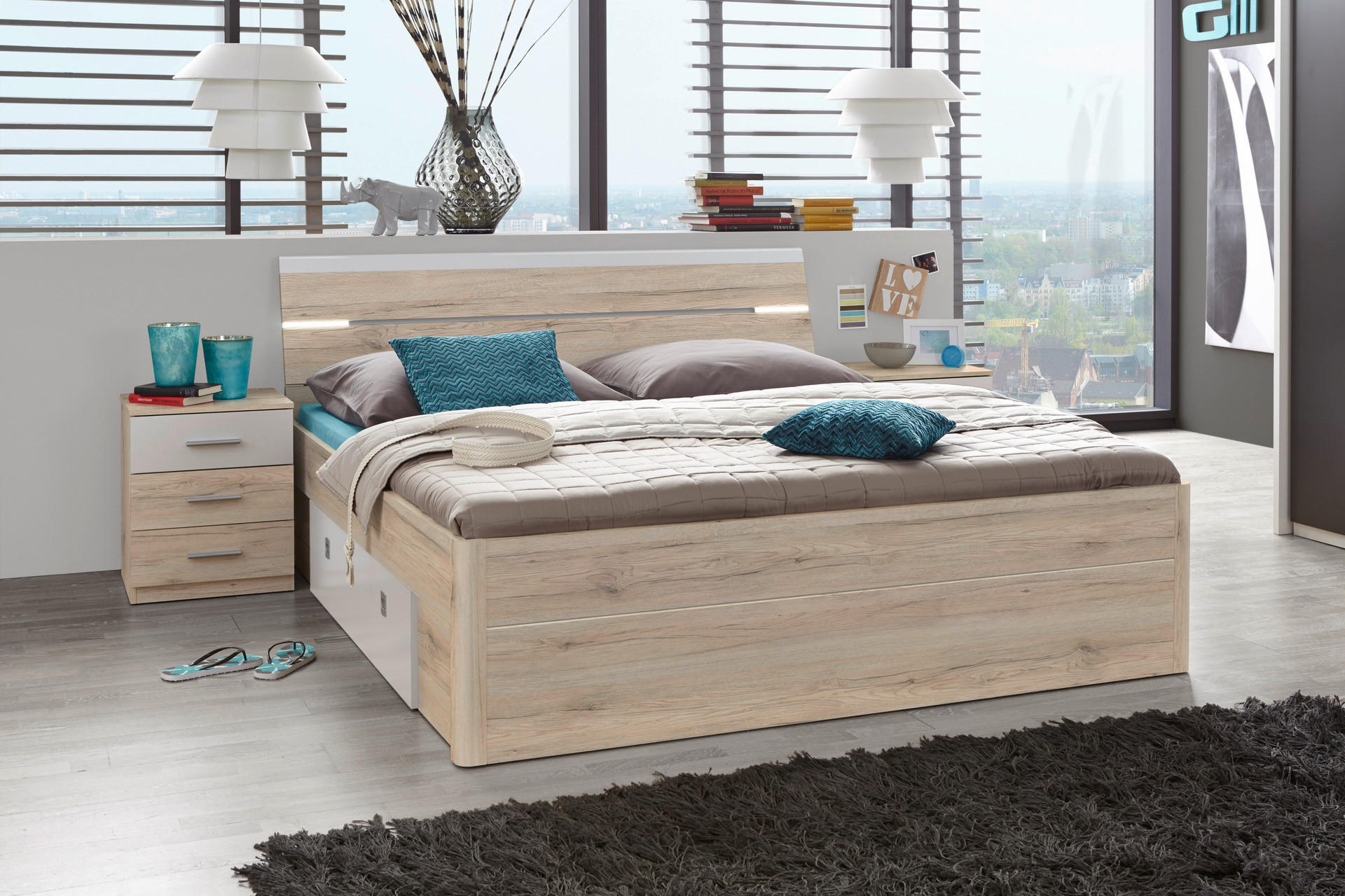 Bettanlage Mars Eiche San-Remo Nachbildung weiß B/H/T: ca. 185x197x205 cm Liegefläche B/L: ca. 180x200 cm Mars - Eiche/weiß (185,00/197,00/205,00cm)