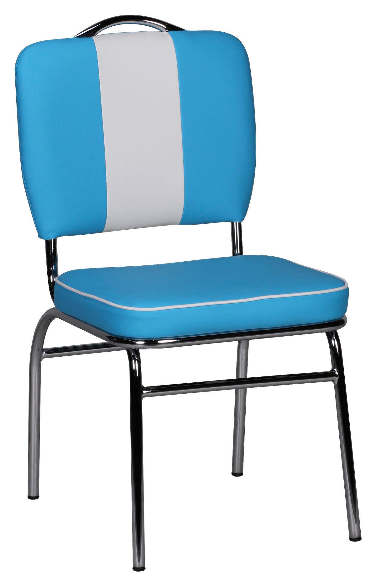 Stuhl blau weiß Chrom Kunstleder Metall Kunstleder B/H/T: ca. 47x90x45 cm Esszimmerstuhl - blau/weiß (47,00/90,00/45,00cm) - Wohnling