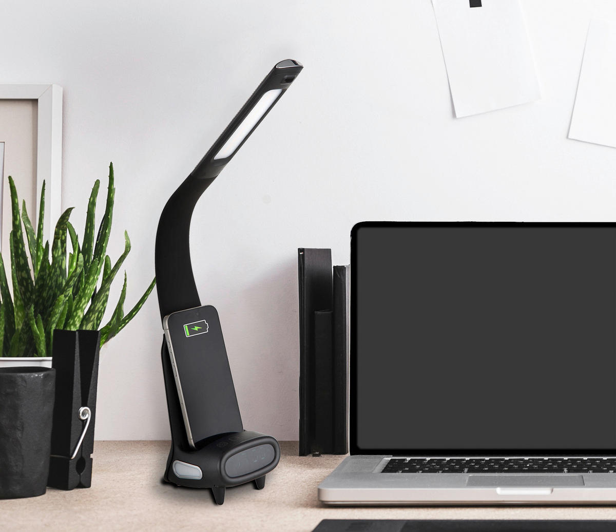 GLOBO Tischleuchte Satiniert schwarz Chrom PVC Kunststoff B/H/L: ca. 10x50x25 cm 1 Brennstellen MALIK - schwarz/Satiniert (25,00/10,00/50,00cm) - GLOBO