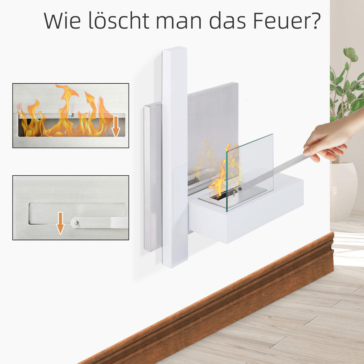 HOMCOM Ethanol-Kamin weiß Edelstahl B/H/L: ca. 63x75x22 cm Ethanol-Kamin - weiß (22,00/63,00/75,00cm) - HOMCOM