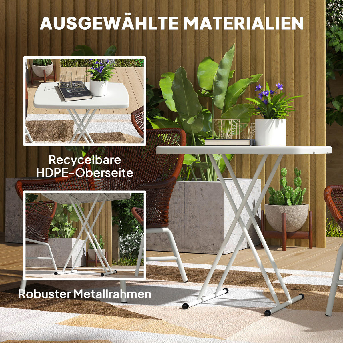 Outsunny Couchtisch weiß Kunststoff B/H/L: ca. 50x74x76 cm Couchtisch - weiß (76,00/50,00/74,00cm) - Outsunny