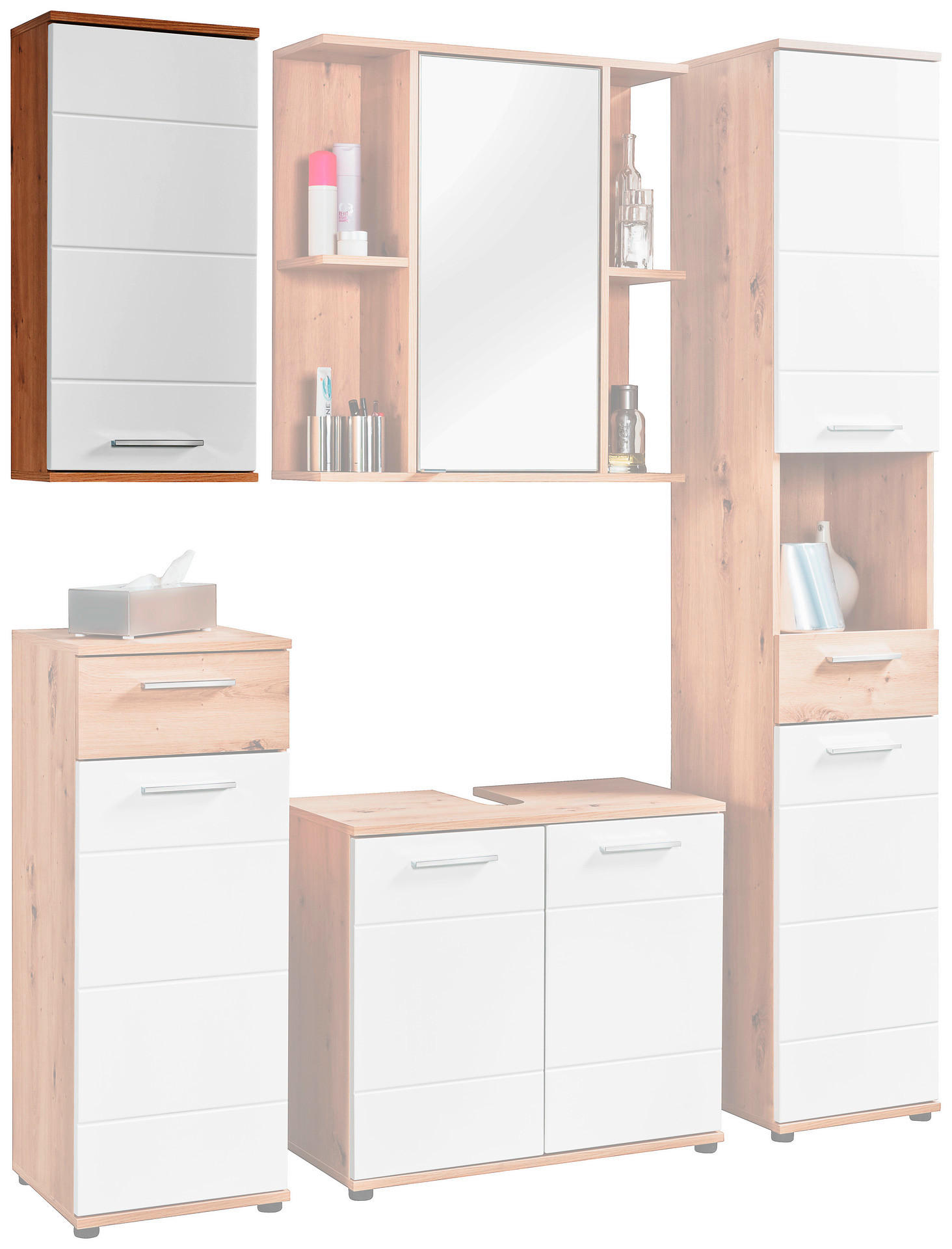 Badhängeschrank Bergen Eiche Artisan Nachbildung weiß Hochglanz B/H/T: ca. 35x74x23 cm Bergen - Eiche/weiß (35,00/74,00/23,00cm)