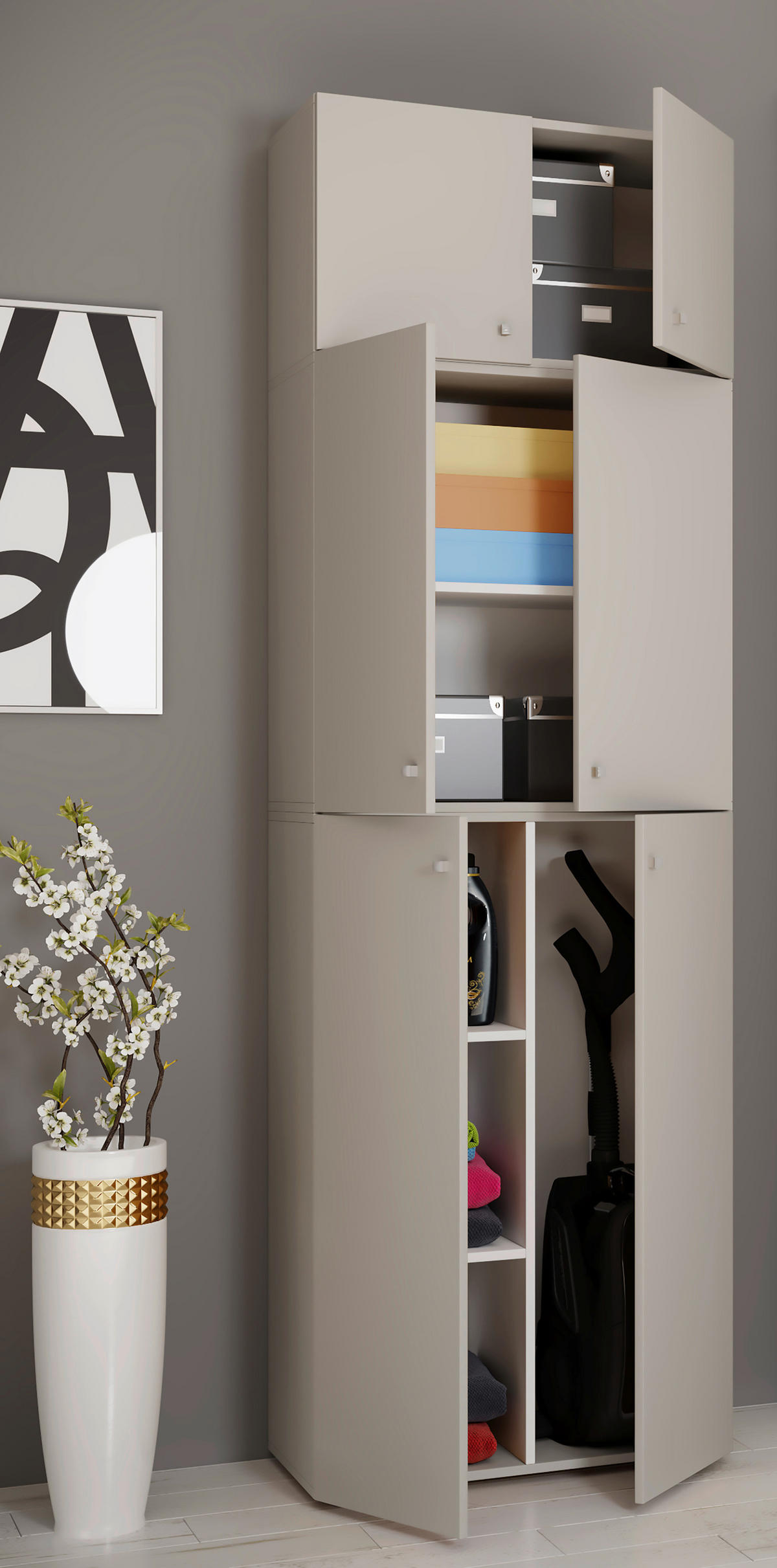Putzschrank Lona grau weiß B/H/T: ca. 70x223x39 cm Lona - weiß/grau (70,00/223,00/39,00cm) - VCM Möbel