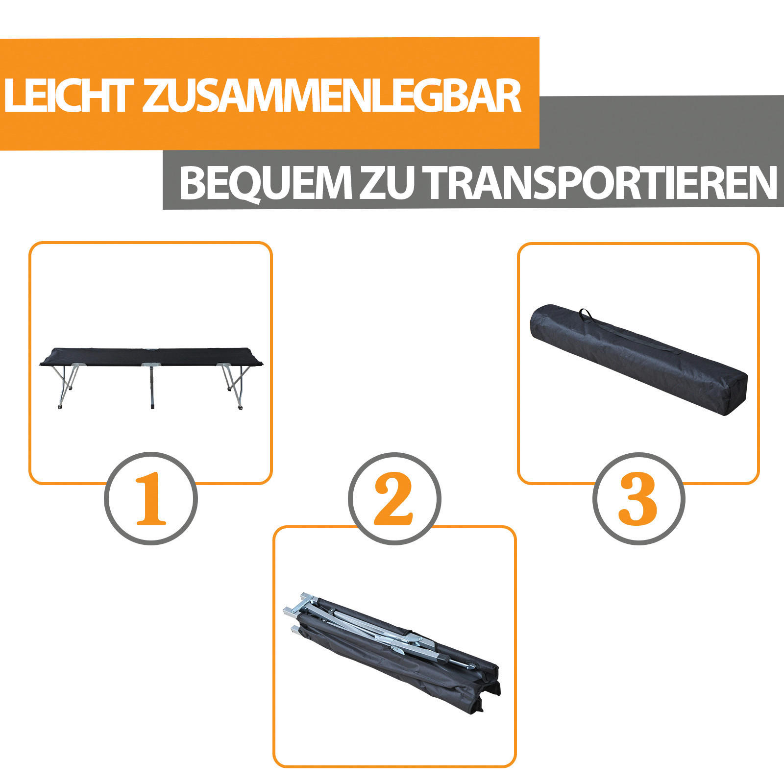Outsunny Feldbett B/H/L: ca. 64x40x193 cm Feldbett - schwarz (193,00/64,00/40,00cm) - Outsunny