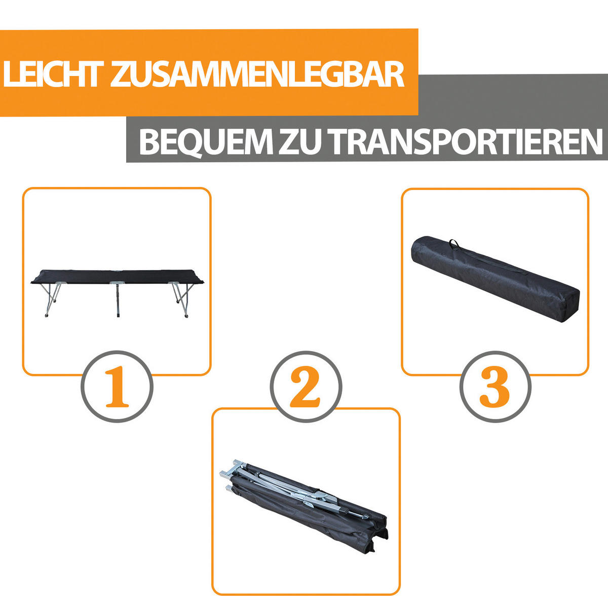 Outsunny Feldbett B/H/L: ca. 64x40x193 cm Feldbett - schwarz (193,00/64,00/40,00cm) - Outsunny