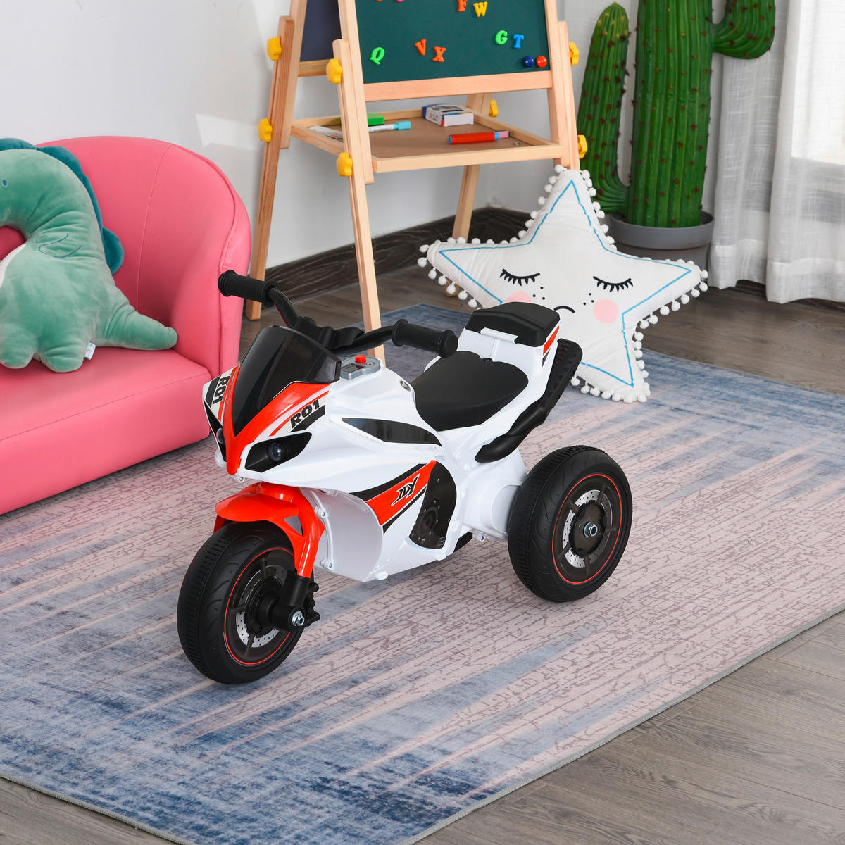 HOMCOM Kinder-Motorrad weiß B/H/L: ca. 39x48x74 cm Rutscherfahrzeug_Motorrad - weiß/rot (74,00/39,00/48,00cm) - HOMCOM