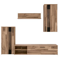 Wohnwand  Stabeiche Nachbildung B/H/T: ca. 213x184x41 cm Crunch_Wohnwand - schwarz (213,00/184,00/41,00cm)