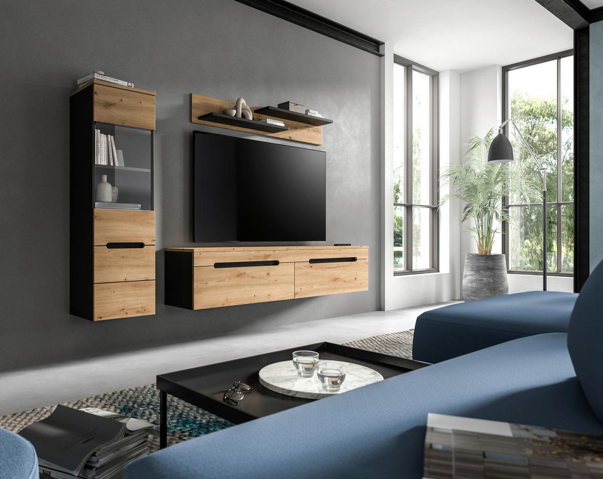Wohnwand Canu basaltgrau Nachbildung Artisan Oak Nachbildung B/H/T: ca. 221x141x33 cm Canu - basaltgrau (221,00/141,00/33,00cm) - xonox.home