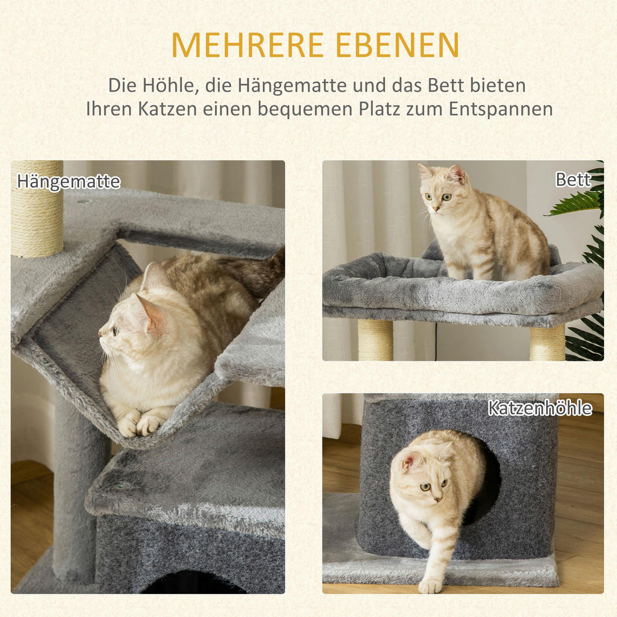 PawHut Kratzbaum grau Spanplatte B/H/L: ca. 48x48x90 cm Kratzbaum - grau (90,00/48,00/48,00cm) - PawHut