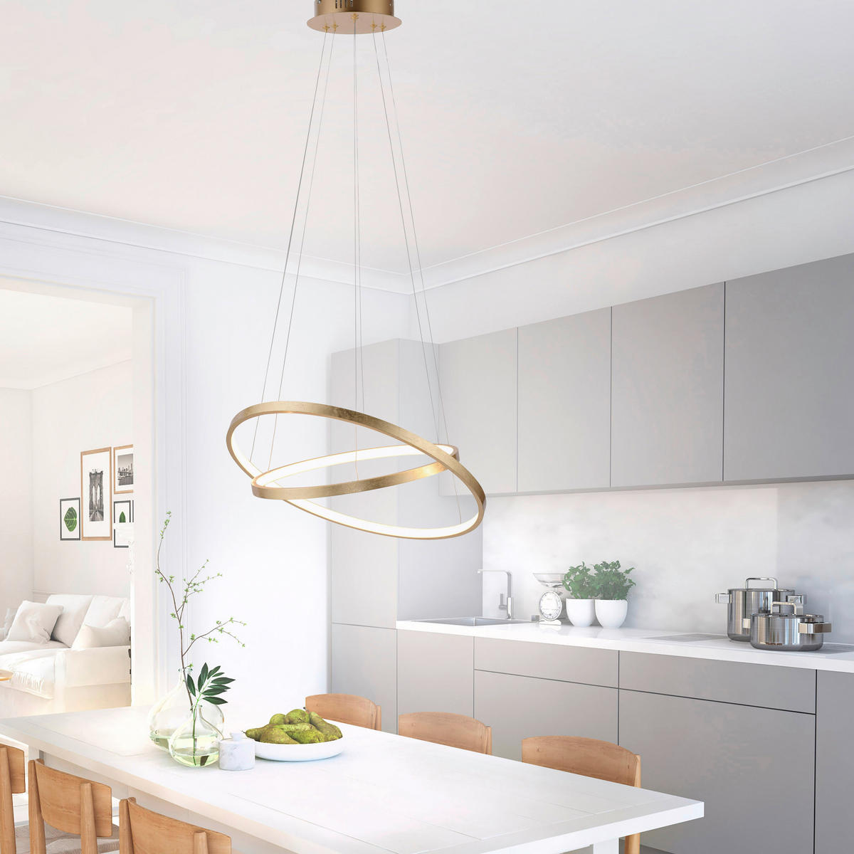 Just Light LED-Pendelleuchte CIRCLE 11525-12 weiß gold Metall Kunststoff H/D: ca. 120x50 cm 2.0 Brennstellen CIRCLE - gold/weiß (50,00/120,00cm) - Just Light