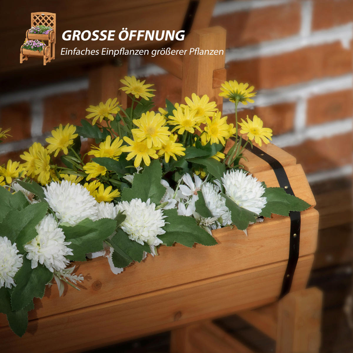 Outsunny Blumenkasten mit Rankgitter Blumenkasten_mit_Rankgitter - gelb (45,00/45,00/80,00cm) - Outsunny