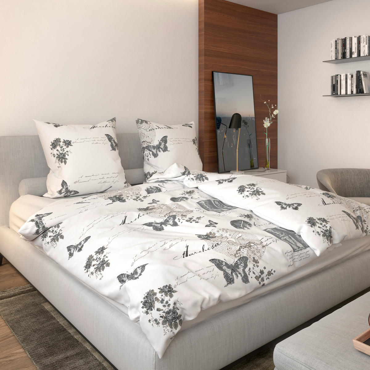 Baumwoll Bettwäsche Fleur Renforce Fleur - weiß/taupe (135,00/200,00cm) - Home Dreams