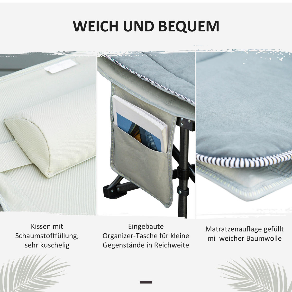 Outsunny Campingartikel B/H/L: ca. 64,5x188x53 cm Feldbett - hellgrau (53,00/64,50/188,00cm) - Outsunny