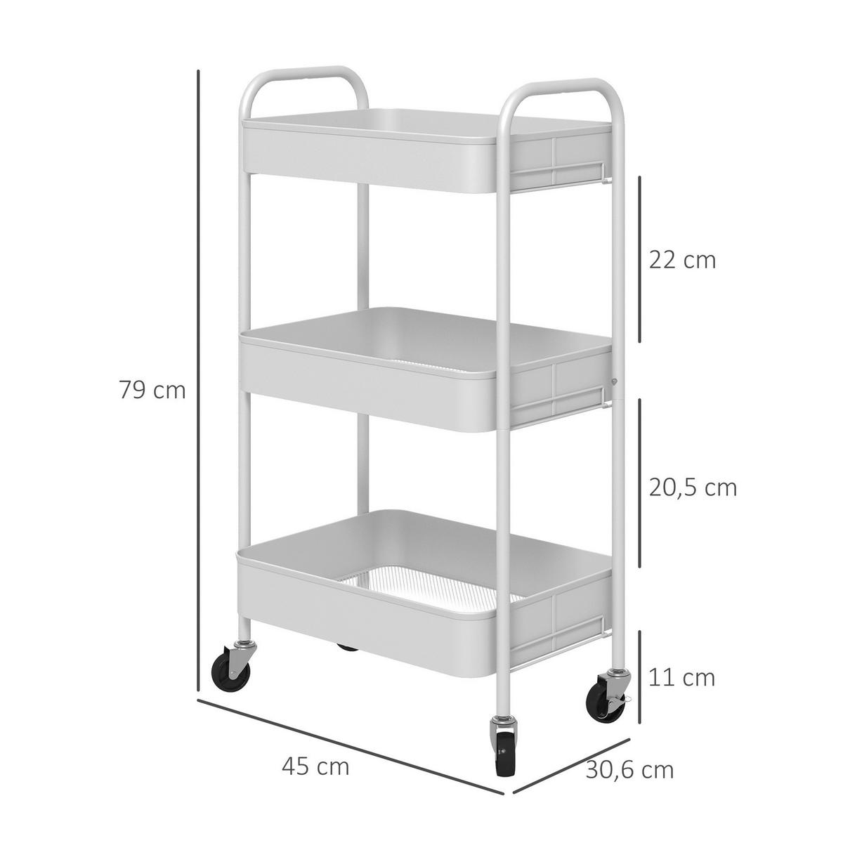 HOMCOM Küchenwagen weiß Polypropylen B/H/L: ca. 30,6x45x79 cm Küchenwagen - weiß (79,00/30,60/45,00cm) - HOMCOM