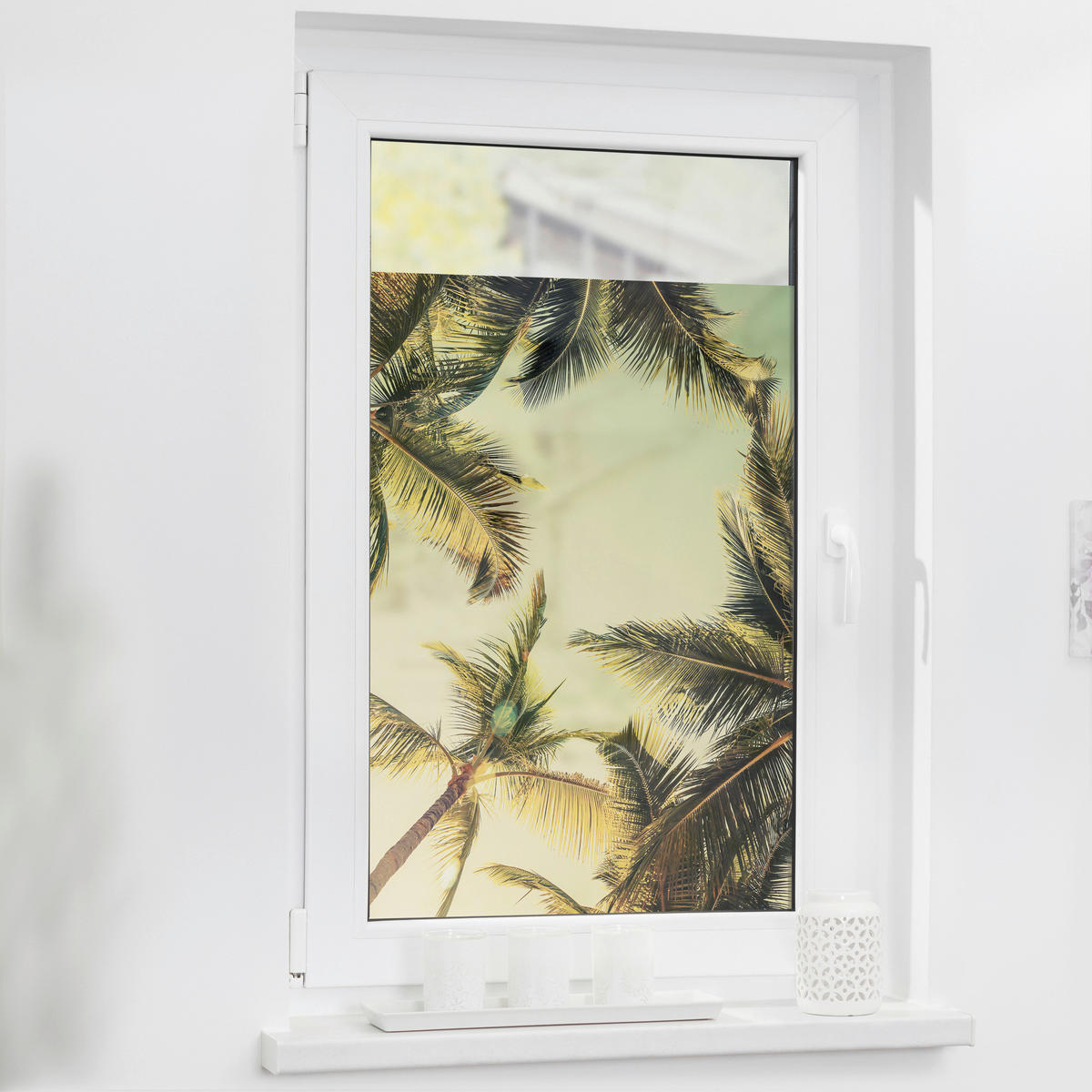 LICHTBLICK Fensterfolie Palmen und Sonne Palmen Palmen und Sonne grün B/L: ca. 50x100 cm Palmen und Sonne - grün (50,00/100,00cm) - LICHTBLICK