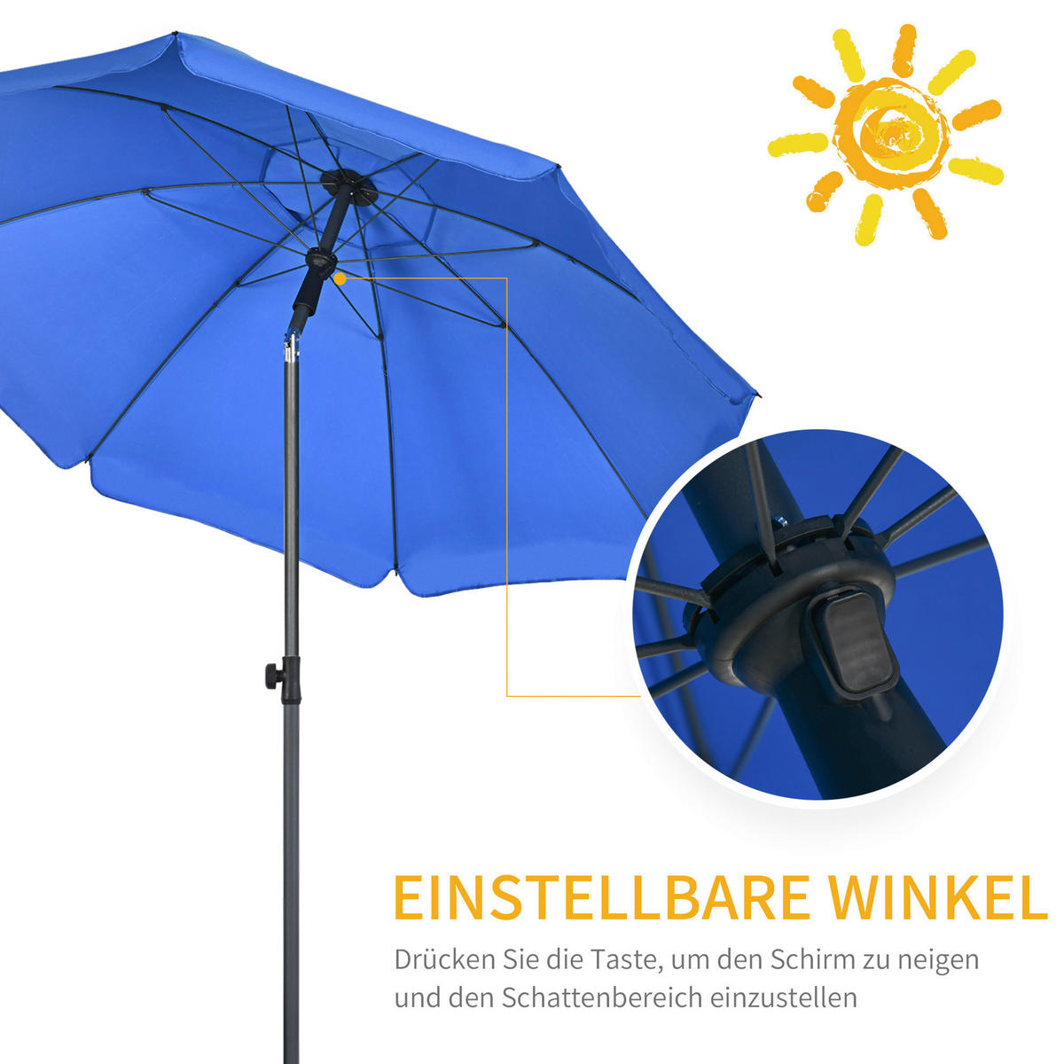 Outsunny Sonnenschirm blau Polyester B/H/L: ca. 180x209x180 cm Sonnenschirm - blau (180,00/180,00/209,00cm) - Outsunny