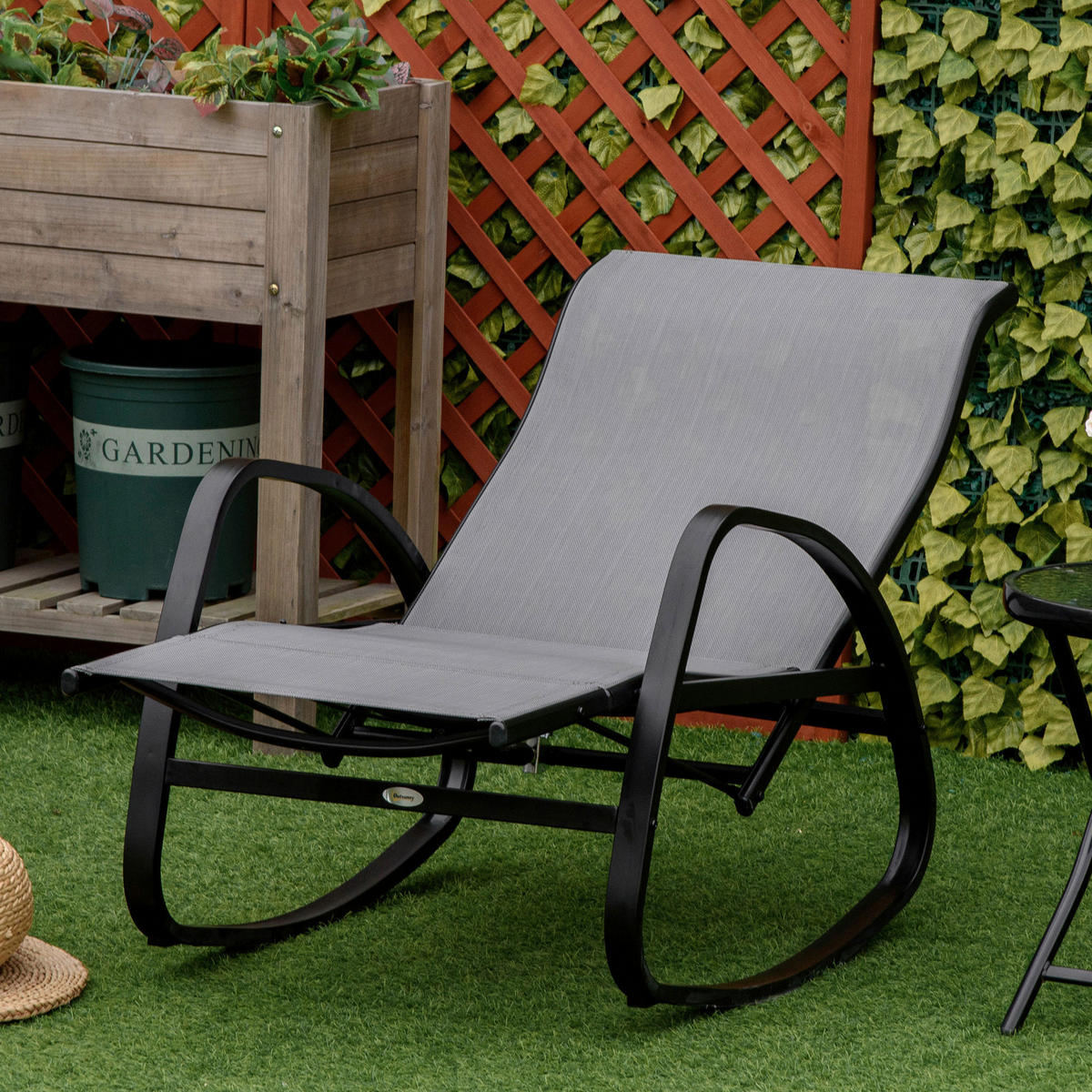 Outsunny Schaukelstuhl grau Metall B/H/L: ca. 64x96,5x90 cm Schaukelstuhl - grau (90,00/64,00/96,50cm) - Outsunny