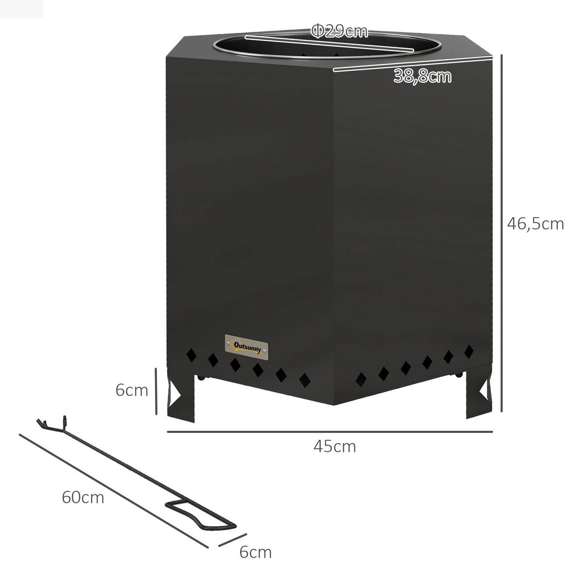 Outsunny Feuerschale schwarz Edelstahl B/H/L: ca. 38,8x46,5x45 cm Feuerschale - schwarz (45,00/38,80/46,50cm) - Outsunny
