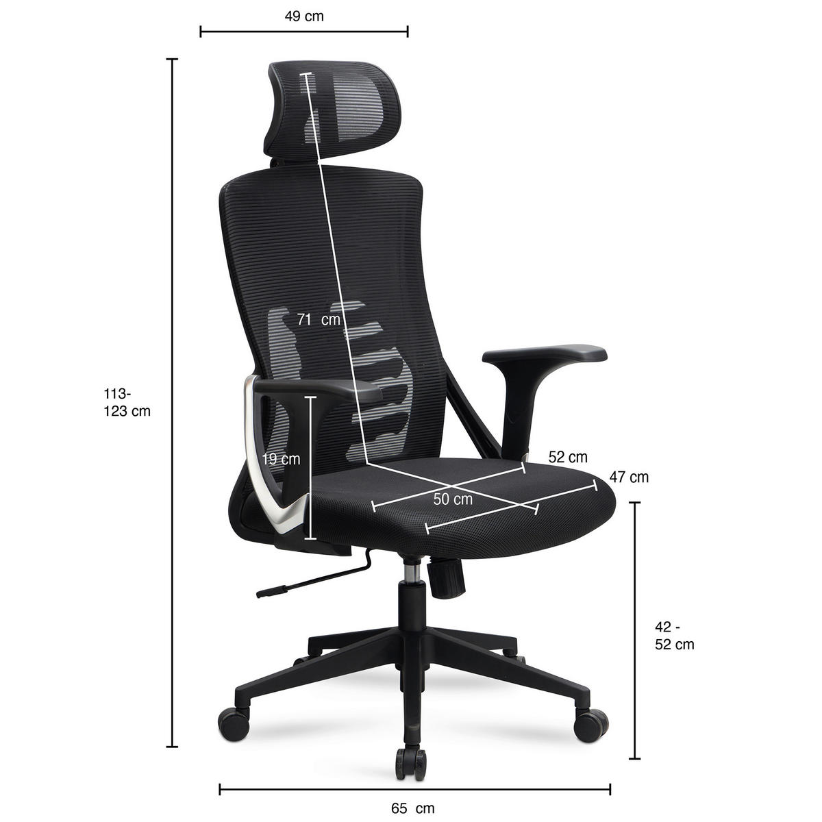 Drehstuhl schwarz Bürostuhl - schwarz (65,00/123,00/65,00cm) - Amstyle