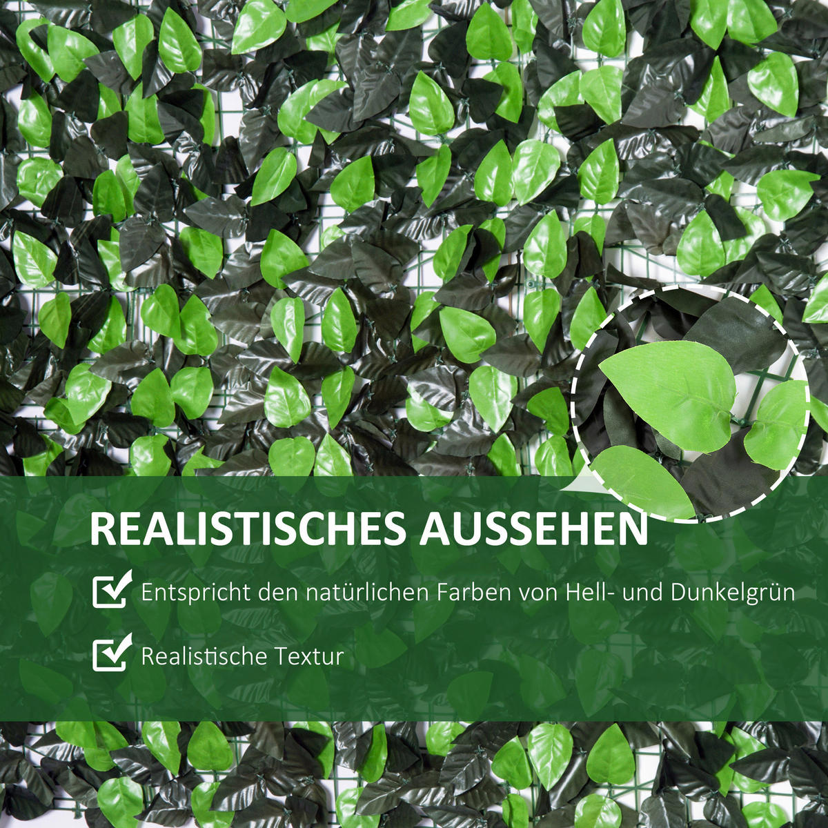 Outsunny Künstliche Hecke grün Kunststoff H/L: ca. 100x300 cm Künstliche Hecke - grün (300,00cm) - Outsunny