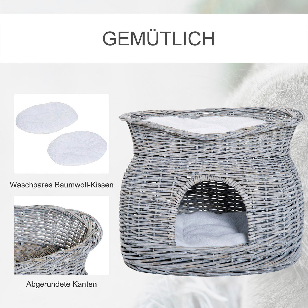 PawHut Katzenkorb grau Weide B/H/L: ca. 37x40x56 cm Katzenkorb - grau (56,00/37,00/40,00cm) - PawHut