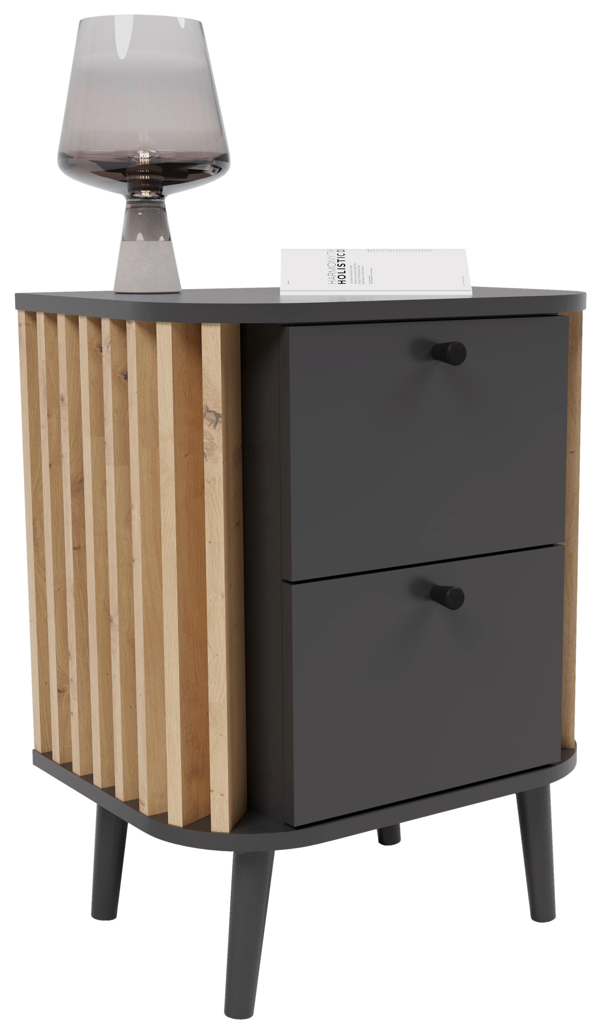 Nachtkonsole PURE grau Eiche Artisan Nachbildung B/H/T: ca. 45x60x33 cm PURE - Eiche/grau (45,00/60,00/33,00cm) - xonox.home