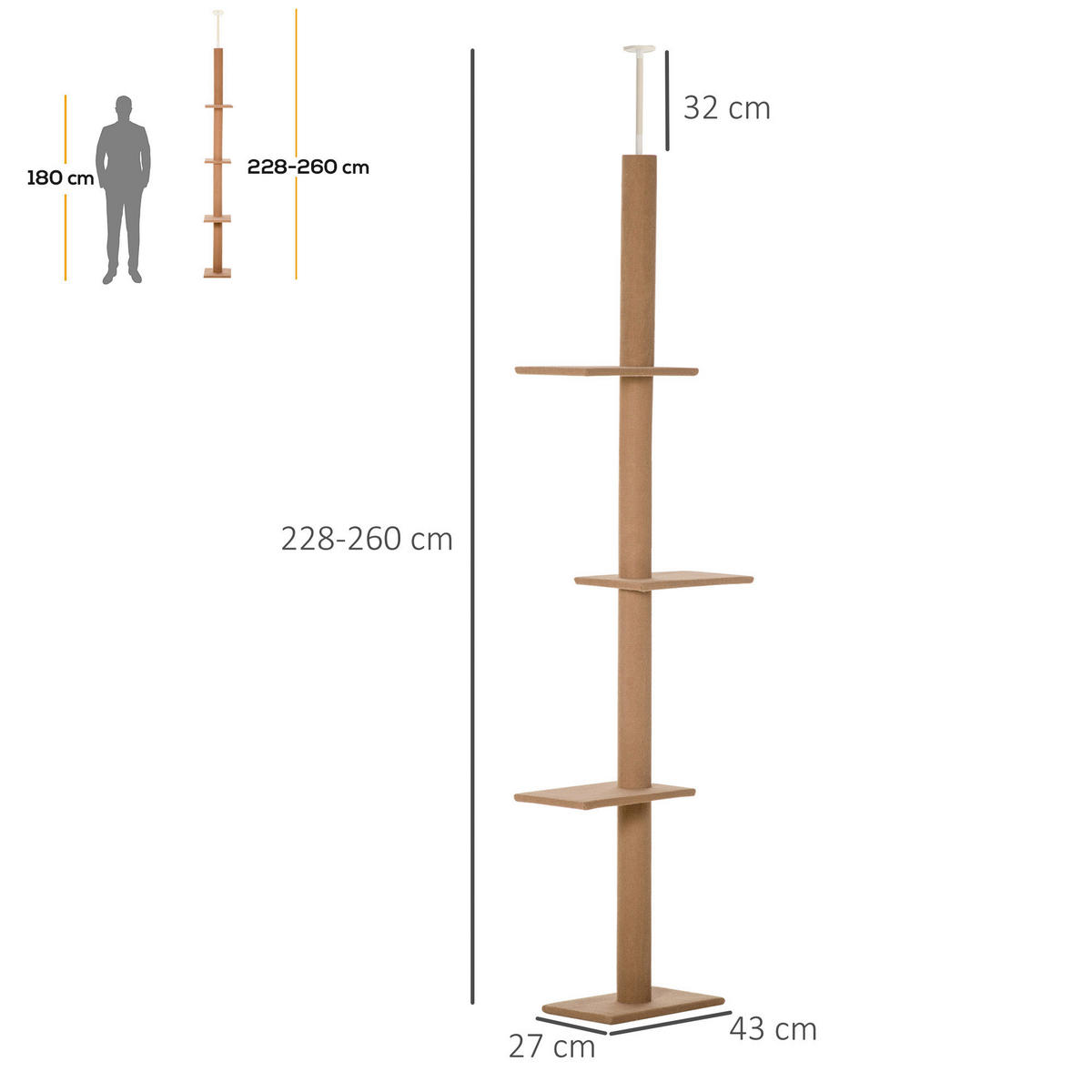 PawHut Kratzbaum braun Spanplatte B/H/L: ca. 27x228x43 cm Kratzbaum - braun (43,00/27,00/228,00cm) - PawHut