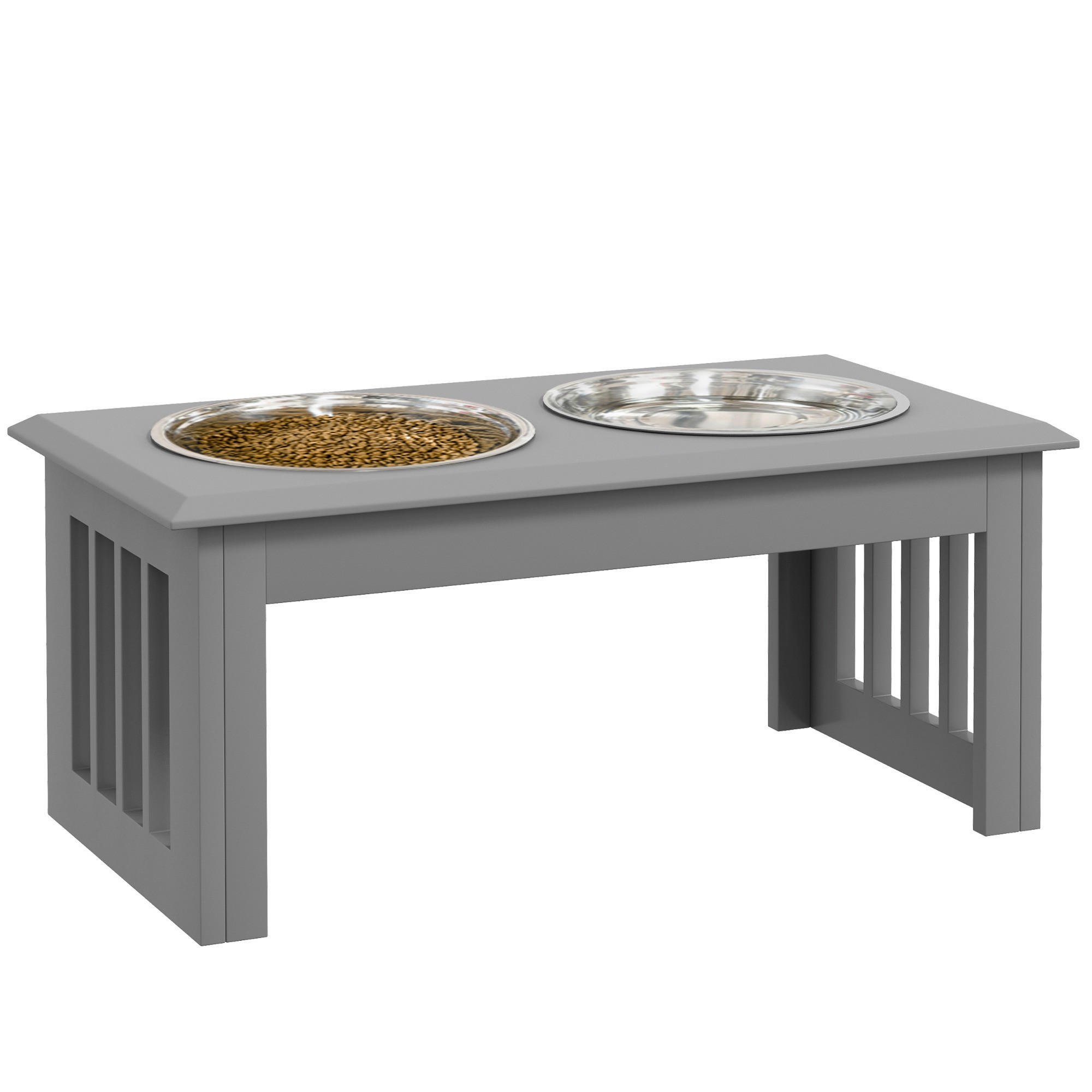 PawHut Futternapf grau Edelstahl B/H/L: ca. 30,5x25,4x58,4 cm Futternapf - grau (58,40/30,50/25,40cm) - PawHut