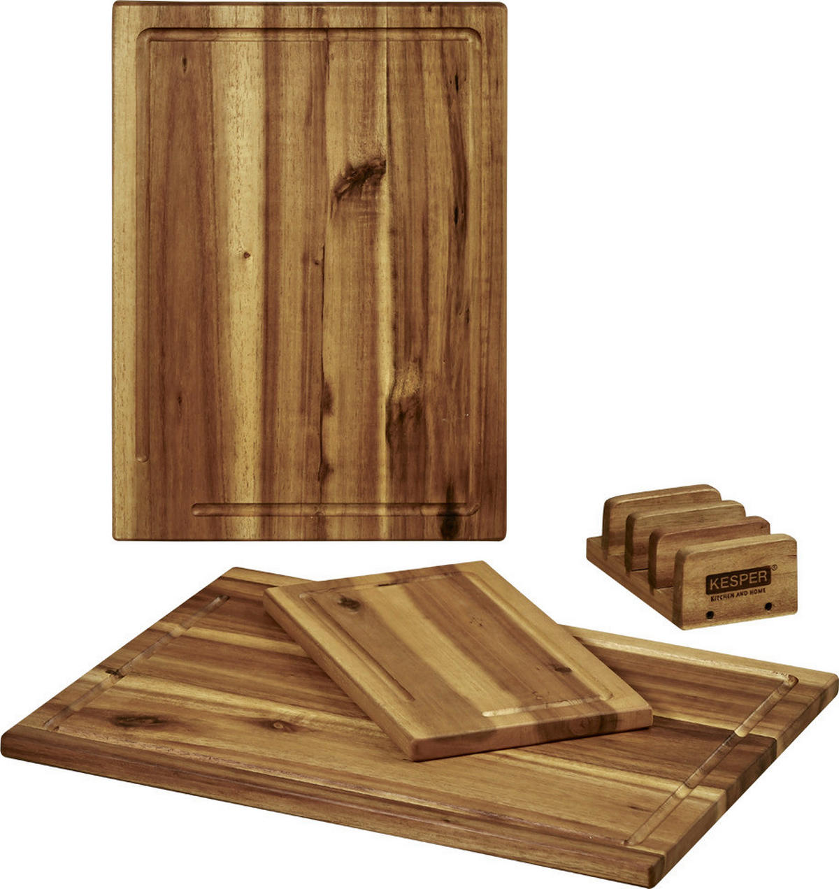 Kesper Schneidbrett Schneidebrett 3er Set inkl. Ständer - natur (40,00/11,20/31,50cm) - Kesper