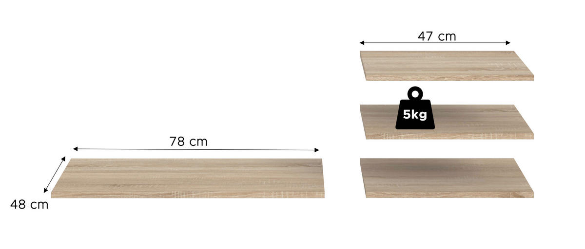 Einlegeböden-Set OAKLAND Eiche Sonoma B/H/T: ca. 78x1,6x48 cm OAKLAND - Eiche/Cashmere (78,00/1,60/48,00cm) - xonox.home